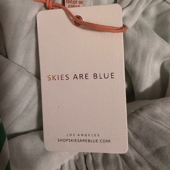 NWT Skies Are Blue Striped Maxi Dress Ruffle V Neck Tie Back Green White M - Picture 4 of 4